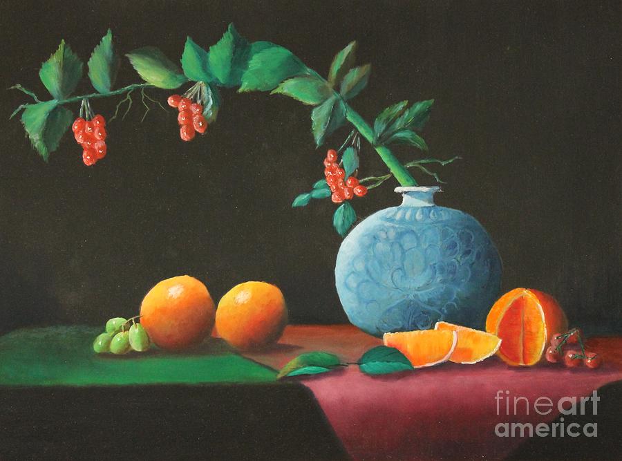 The Asian Vase and Oranges Painting by Bob Williams