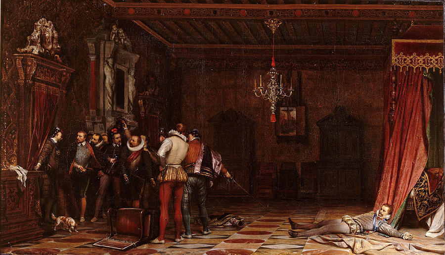 The assassination of the Duke of Guise in Chateau de Blois Painting by Paul Delaroche