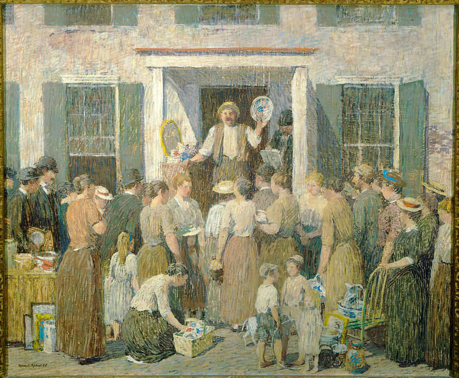 Robert Spencer Painting - The Auction by Robert Spencer