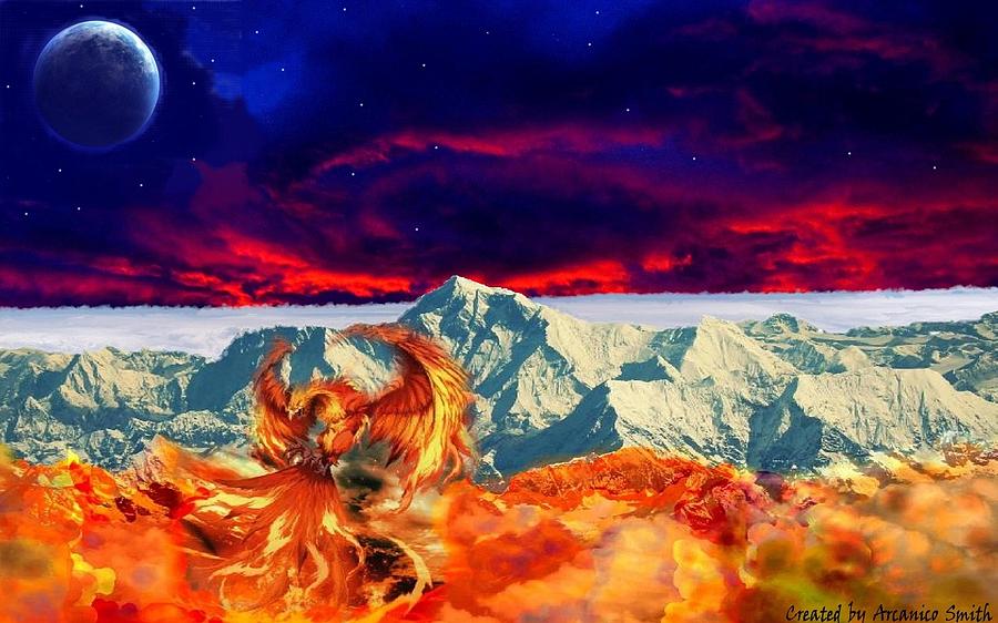 Phoenix Digital Art - The awakening of the Phoenix by Arcanico Luca Smith Acquaviva