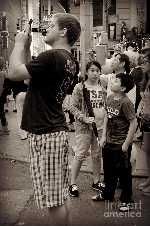 Times Square Photograph - The Awesome That is Times Square - Kids in the Crowd by Miriam Danar