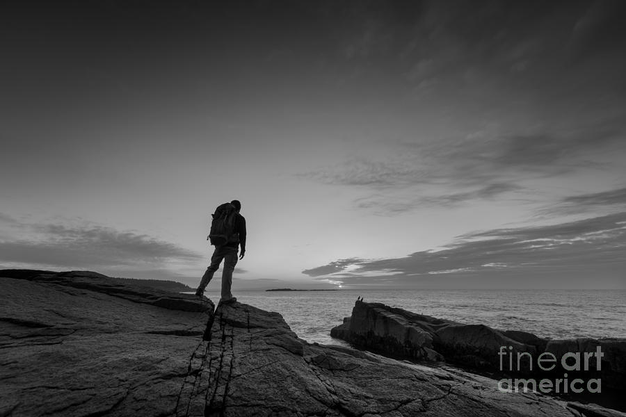 Acadia National Park Photograph - The Backpacker bw by Michael Ver Sprill