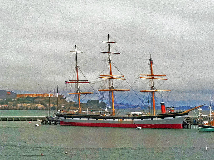 The Balclutha Ship and Alcatraz Island 02 Photograph by Bill Owen