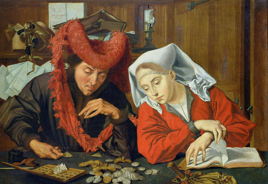 Hat Painting - The Banker and his Wife by Marinus van Roejmerswaelen
