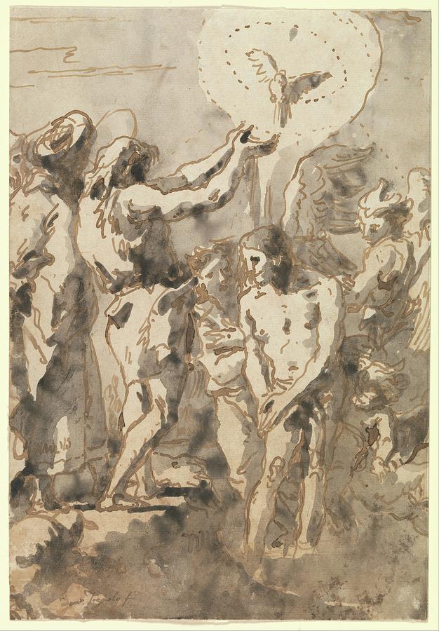 Pen Drawing - The Baptism Of Christ With Saint John by Giovanni Domenico Tiepolo
