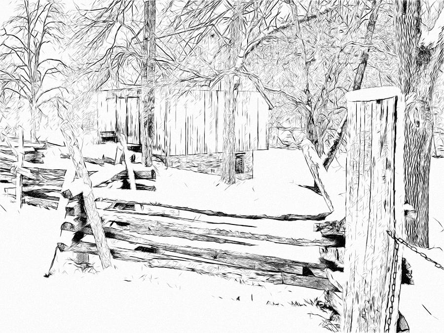 The Barn / Oliver Miller Homestead after a January Snow Digital Art by Digital Photographic Arts