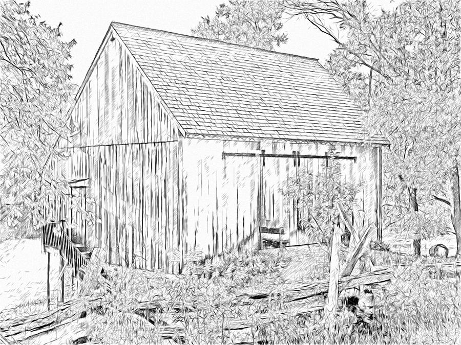 The Barn at the Oliver Miller Homestead Digital Art by Digital Photographic Arts