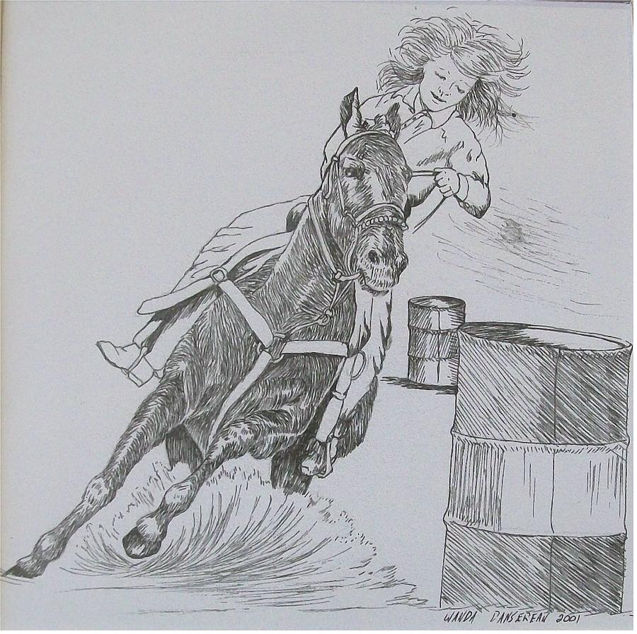 The Barrel Racer Drawing by Wanda Dansereau