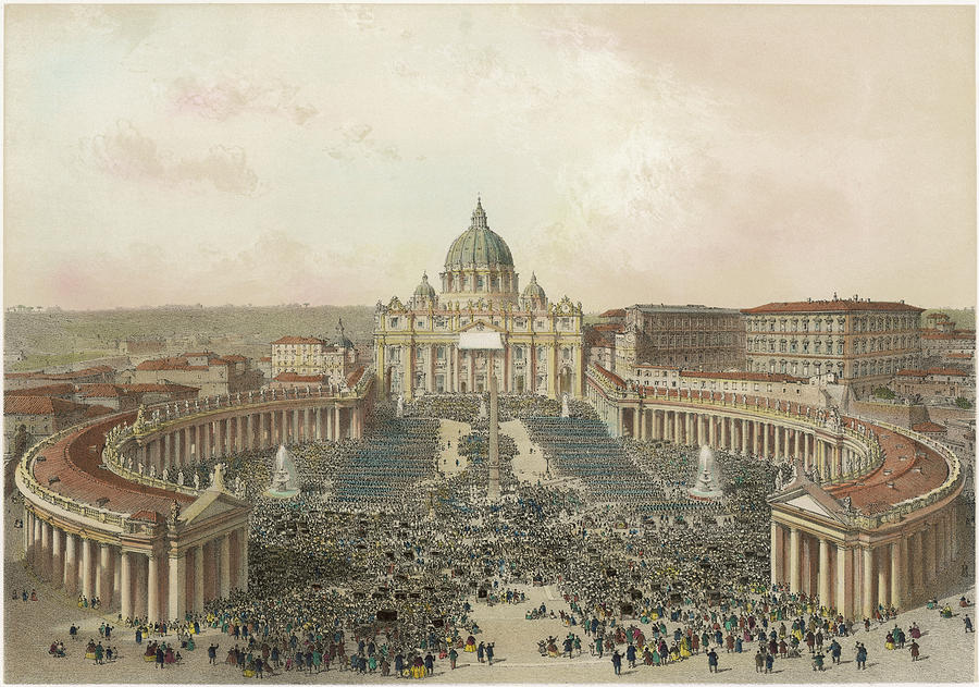 The Basilica And Piazza Di San Pietro Drawing by Mary Evans Picture ...