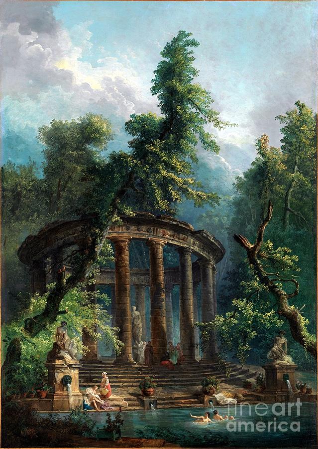 Hubert Robert Painting - The Bathing Pool by Celestial Images