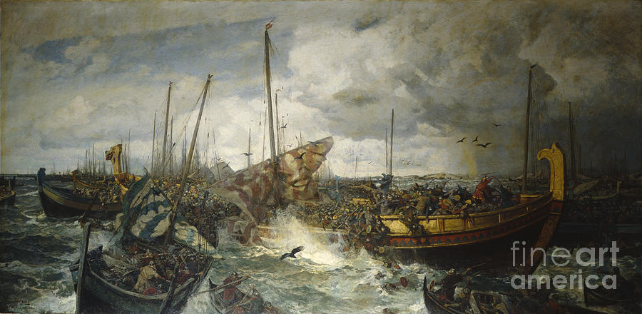 The battle at Svolder Painting by Otto Sinding