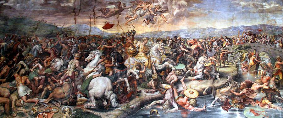 The Battle of Milvian Bridge Painting by Giulio Romano