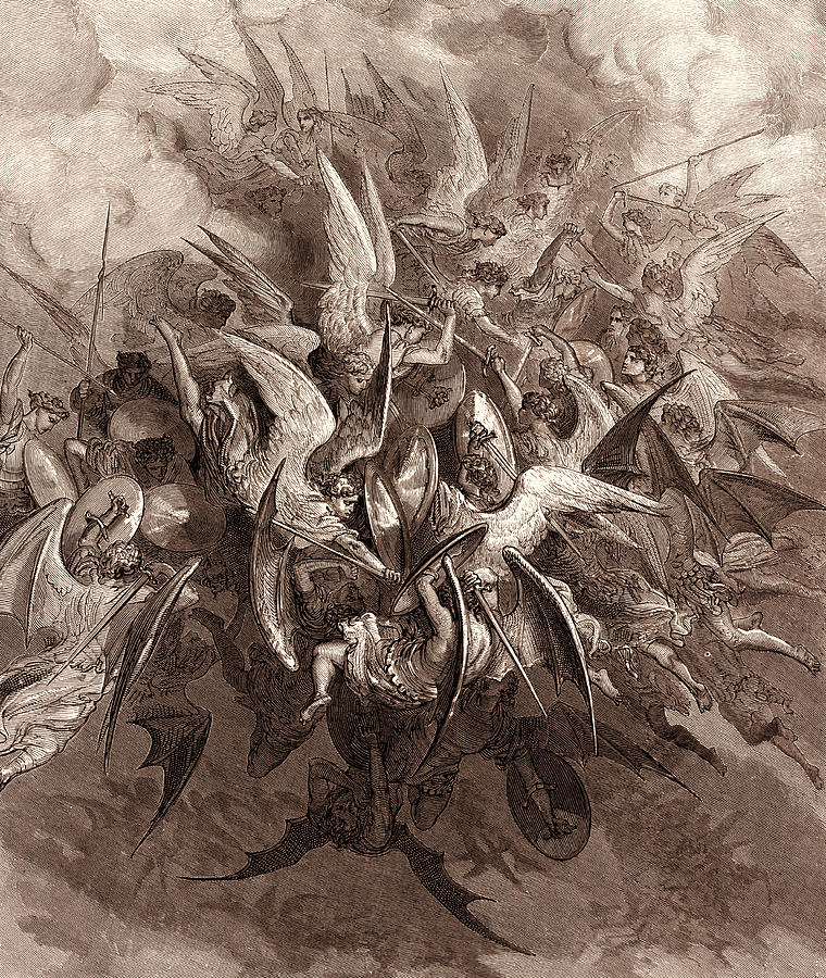 The Battle of the Angels Painting by Gustave Dore