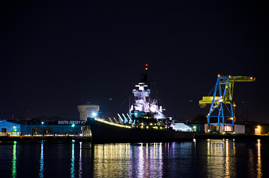 The Battleship New Jersey at Night Photograph by Bill Cannon