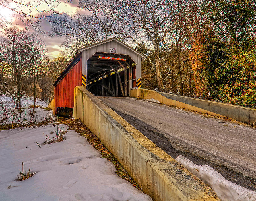 Winter Photograph - The Baumgardeners Covered Bridge by Dave Sandt