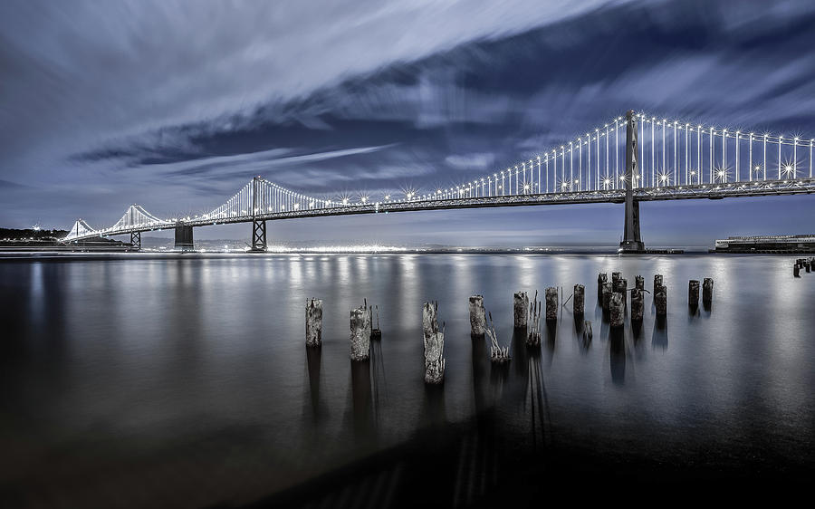 San Francisco Photograph - The Bay Bridge Lights San Francisco by Toby Harriman