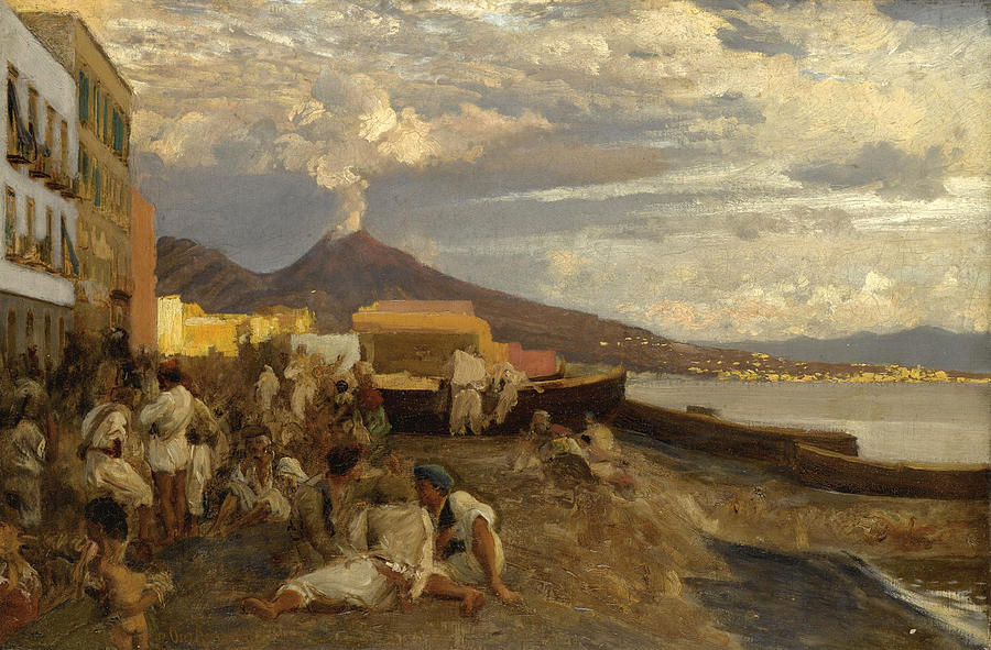 The Bay of Naples. Vesuvius Beyond Painting by Oswald Achenbach