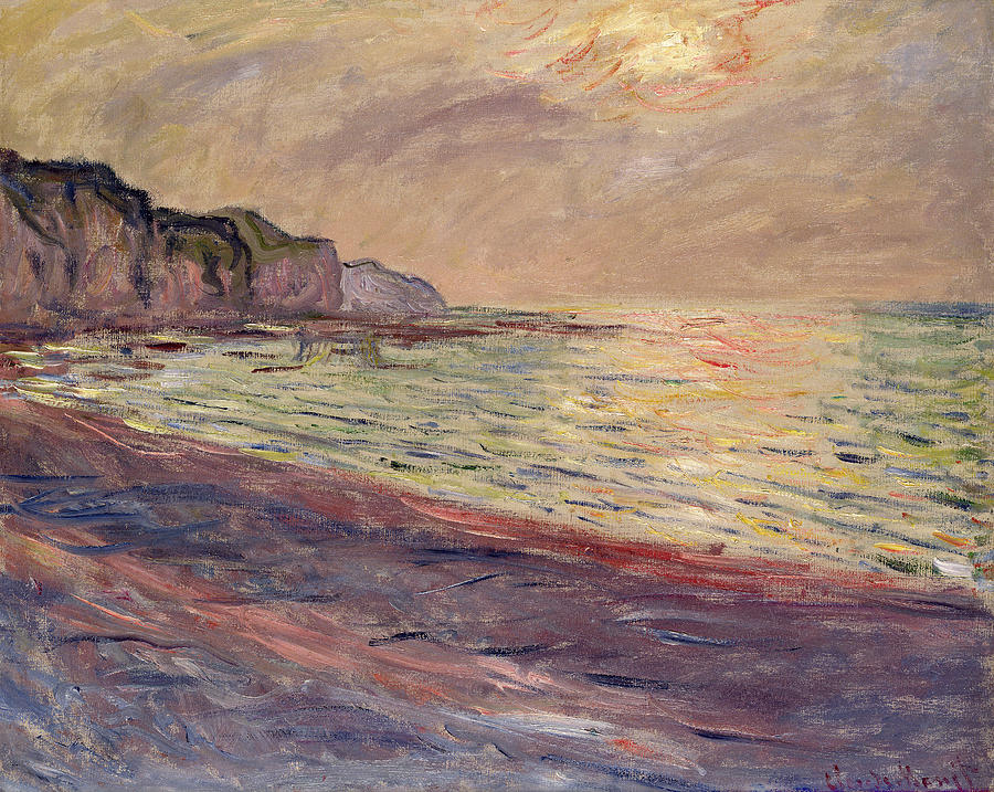 Claude Monet Painting - The Beach At Pourville, Setting Sun by Claude Monet