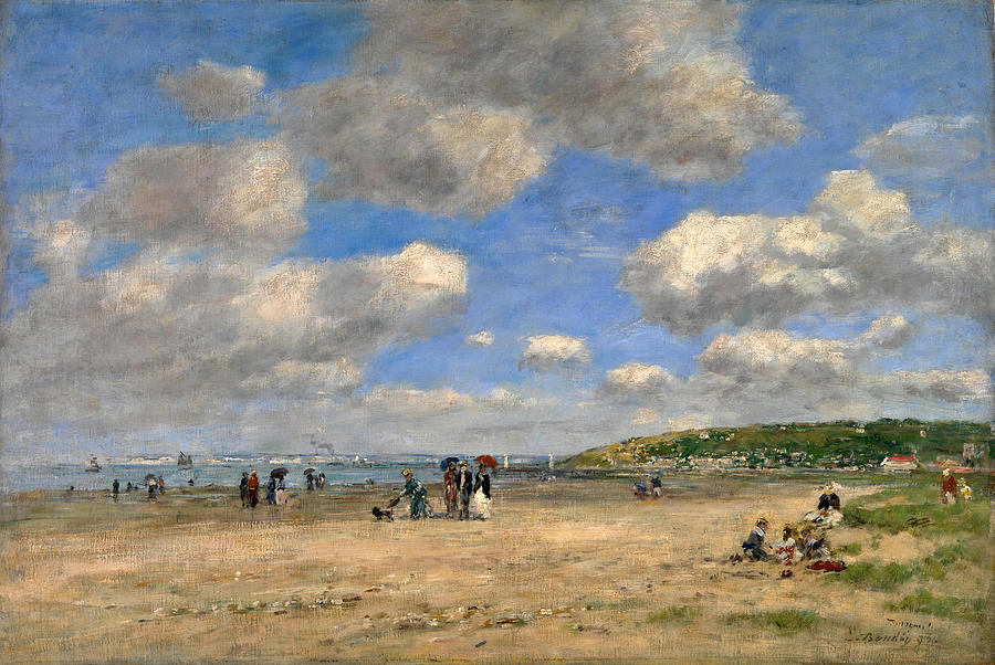 The Beach at Tourgeville-les-Sablons Painting by Eugene Boudin