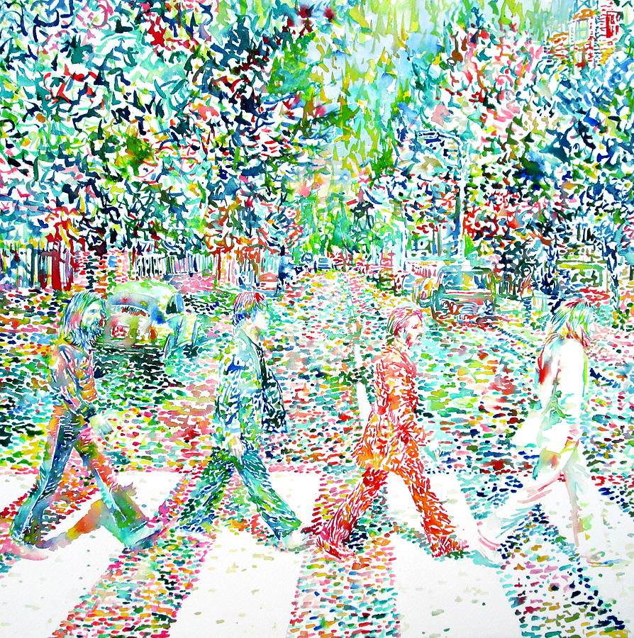 The Beatles Painting - THE BEATLES - ABBEY ROAD - watercolor painting by Fabrizio Cassetta
