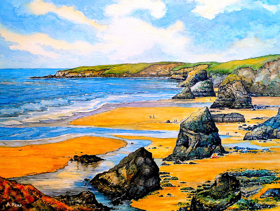 The Bedruthan steps Cornwall Painting by Andrew Read