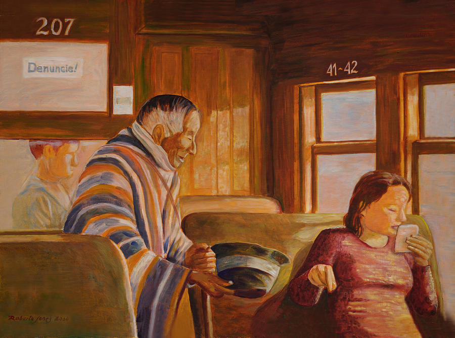 Train Painting - The Beggar and the train by Robert Jones