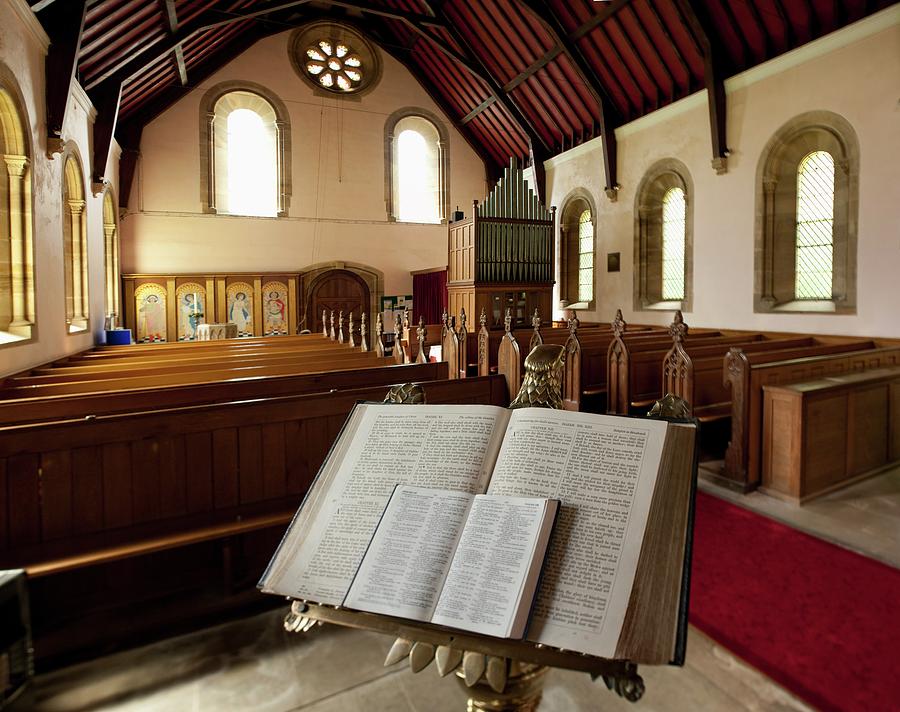 The Bible Open On A Stand At The Back Photograph by John Short - Fine ...