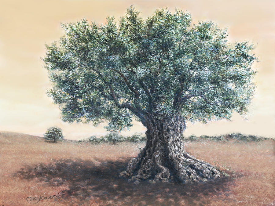 Spiritual Roots, Serenity of an Ancient Olive Grove in Galilee,  by Miki Karni Painting by Miki Karni