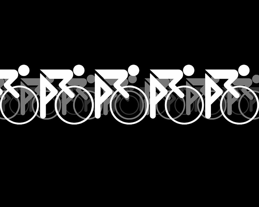 The Bicycle Race 2 White On Black Digital Art by Brian Carson