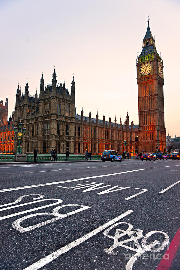 The Big Ben bus lane - London Photograph by Luciano Mortula