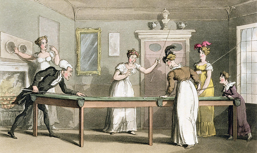 The Billiard Table, From The Tour Of Dr Drawing by Thomas Rowlandson