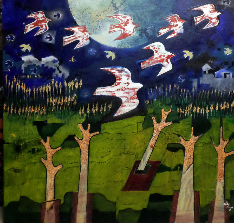 The birds flight Painting by Adalardo Nunciato  Santiago