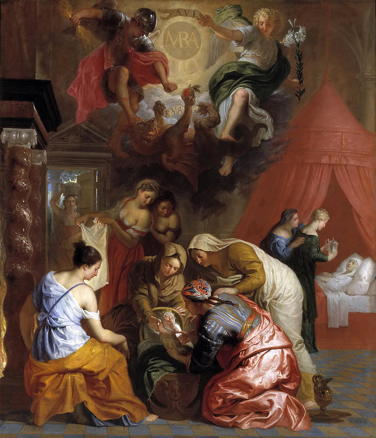 Beautiful Painting - The Birth of the Virgin by Erasmus Quellinus II