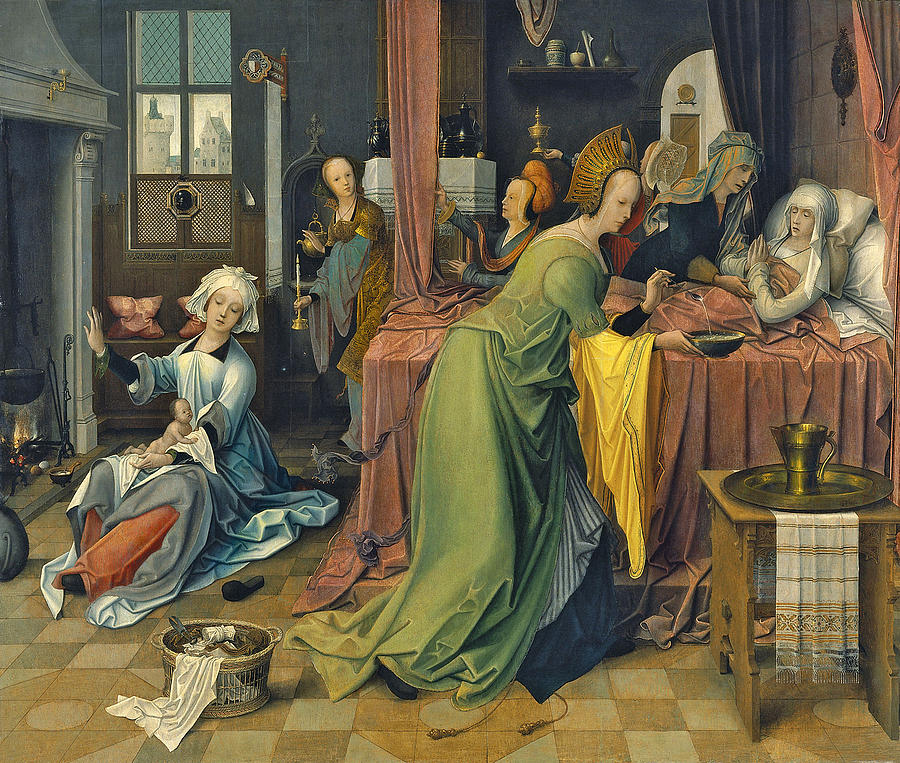 The Birth of the Virgin Painting by Jan de Beer