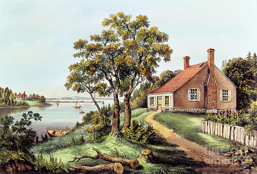 The Birthplace of Washington at Bridges Creek Painting by Currier and Ives