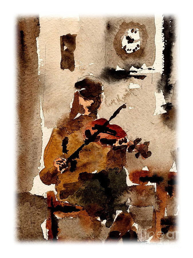 Music Painting - The Blasket Fiddle Player by Val Byrne