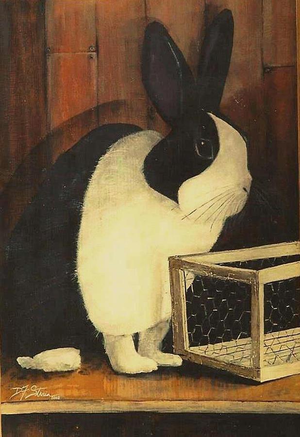 The Black and White Dutch Rabbit  2 Painting by Diane Strain