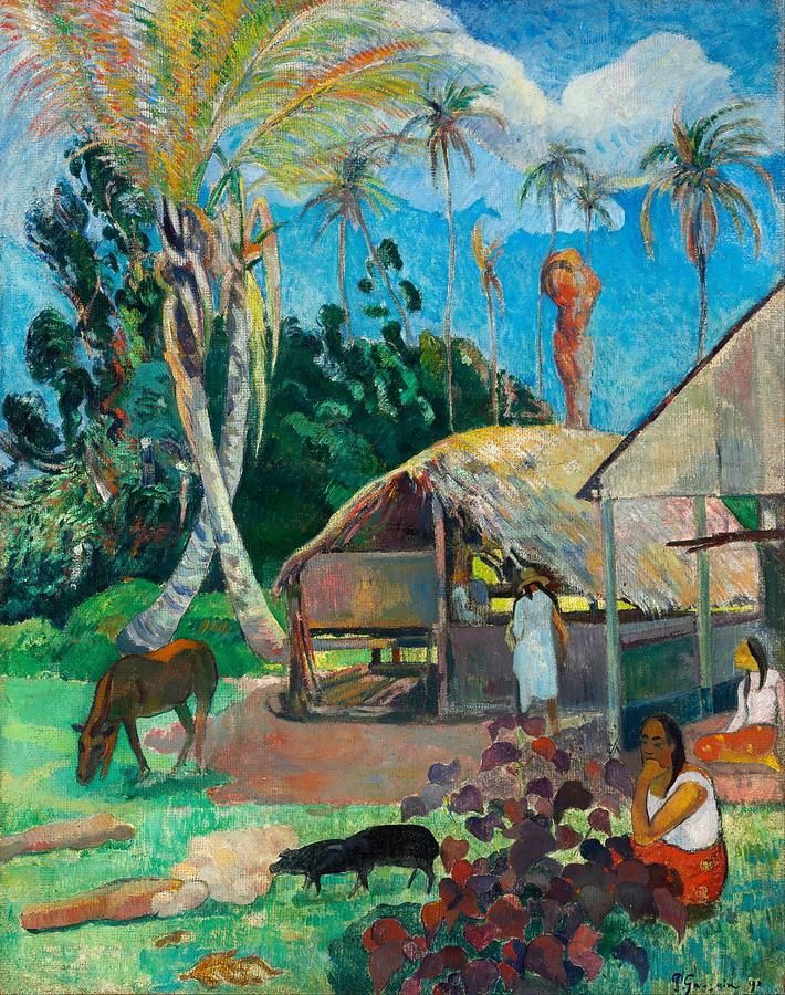 The Black Pigs Painting by Paul Gauguin