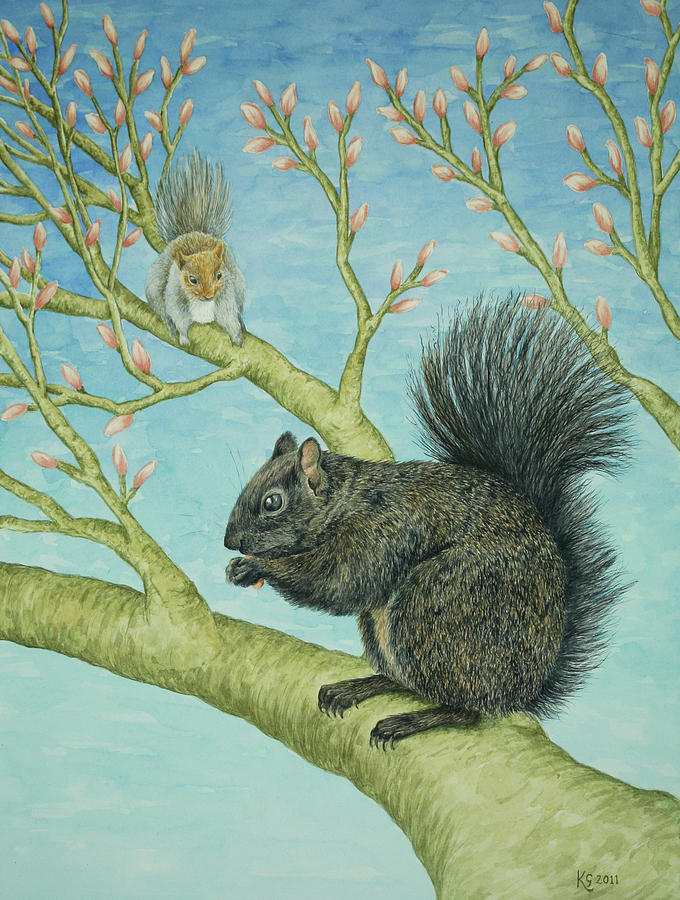 The Black Squirrel Painting - The Black Squirrel Fine Art Print