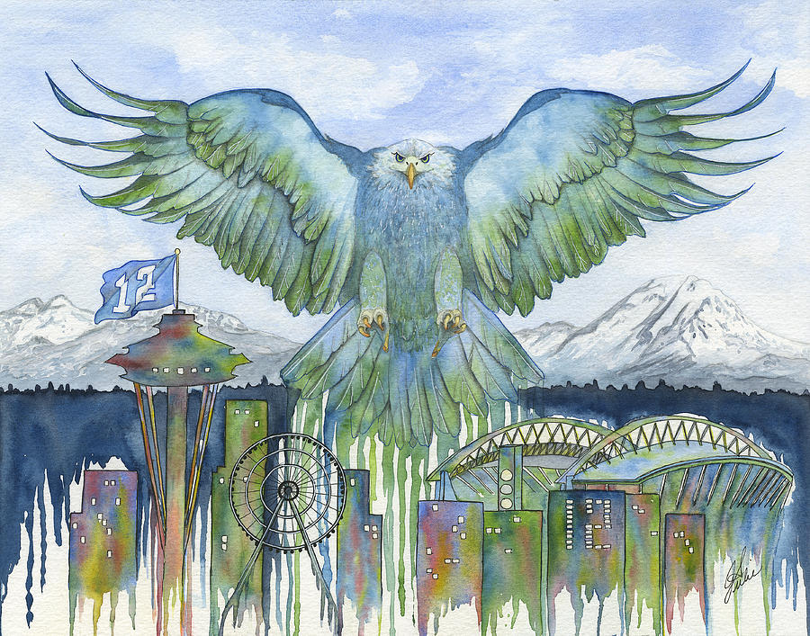 Seattle Seahawks Painting - The Blue and Green by Julie Senf