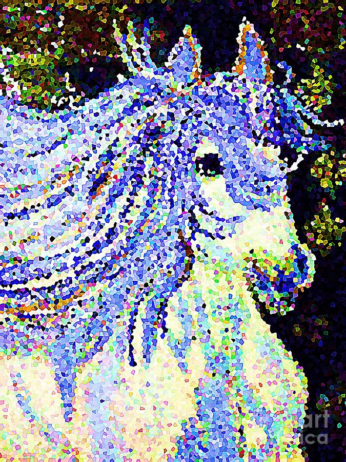 The Blue and White Pony Painting by Saundra Myles