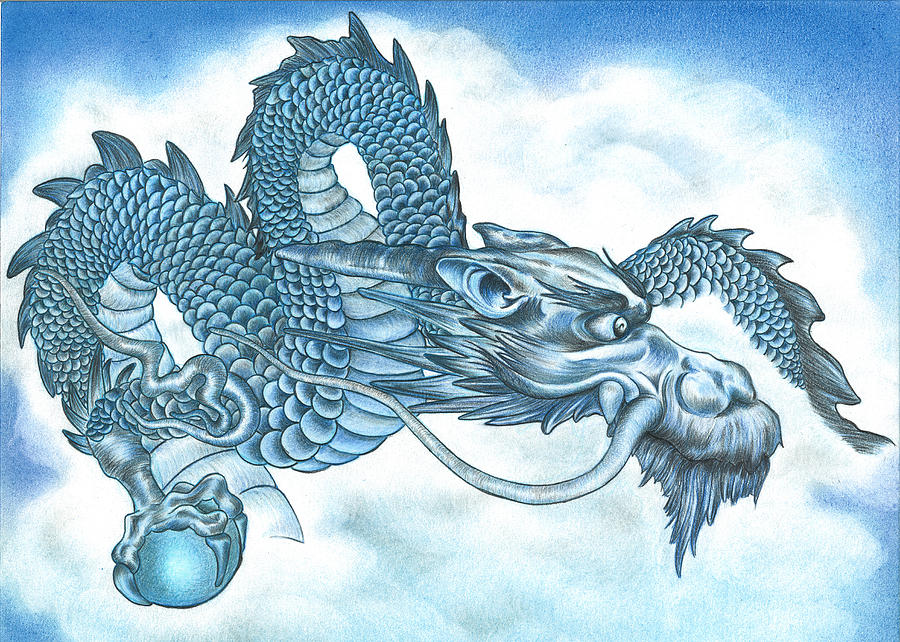 The Blue Dragon Drawing by Troy Levesque