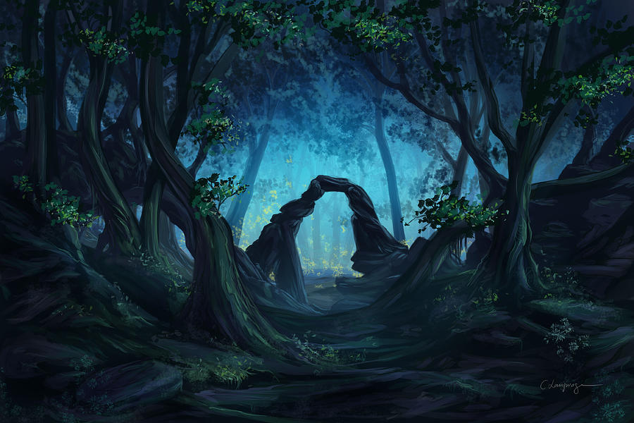Fantasy Digital Art - The Blue Forest by FireFlux Studios