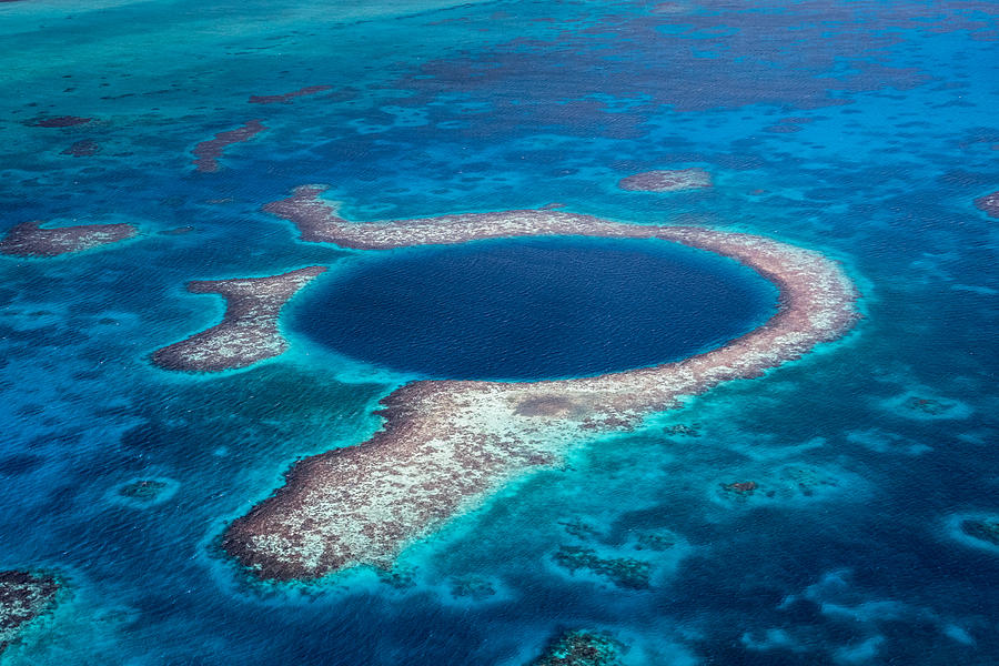 The Blue Hole Belize Lighthouse Reef Natural Phenomenon Aerial View Photograph by Mlenny