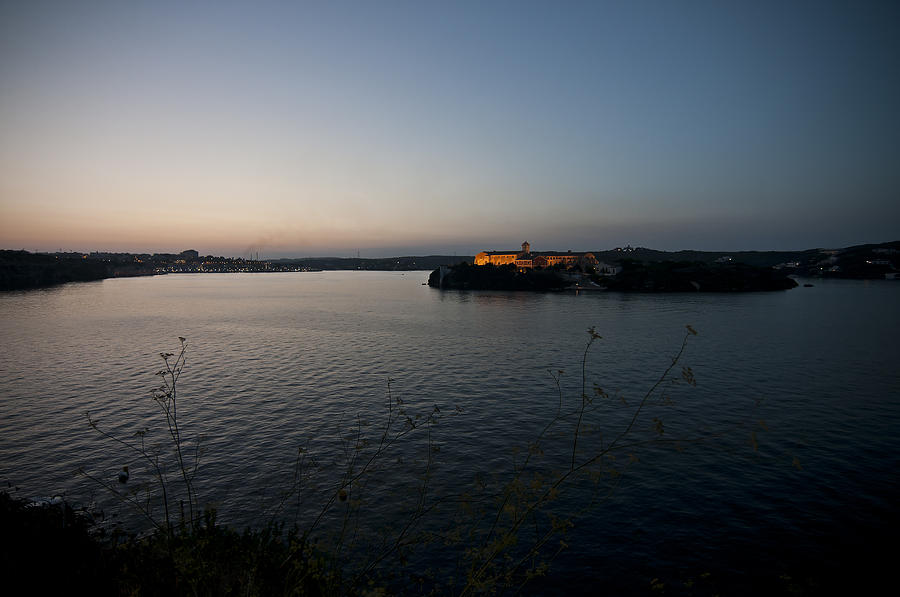 Port Mahon at dusk with old military hospital in front - The blue hour in Port Mahon Photograph by Pedro Cardona Llambias