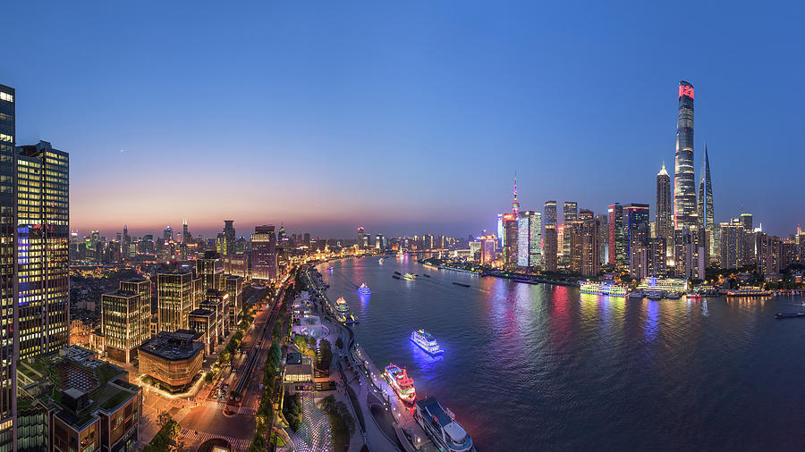 Skyscraper Photograph - The Blue Hour In Shanghai by Barry Chen