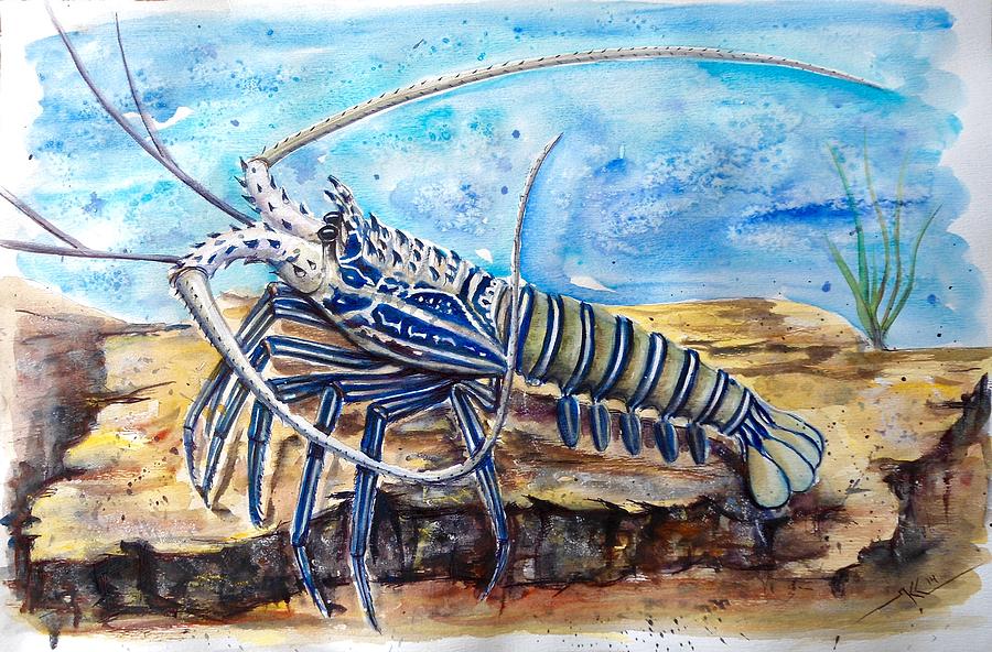 The blue lobster Painting by Katerina Kovatcheva