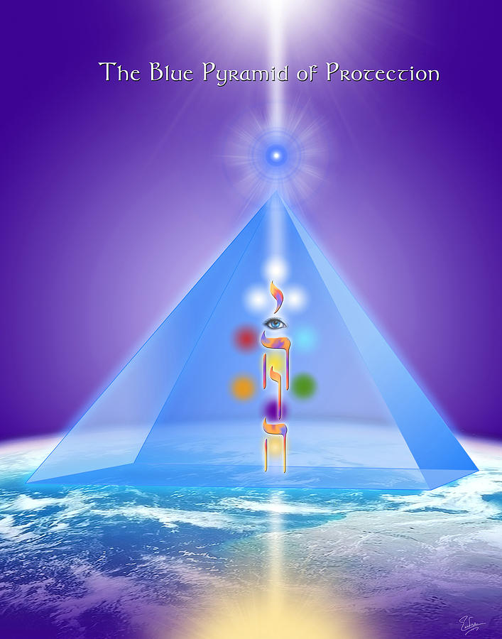 Tetragrammaton Digital Art - The Blue Pyramid Of Protection by Endre Balogh