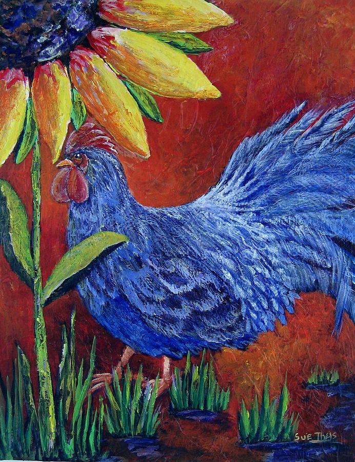 The Blue Rooster Painting by Suzanne Theis