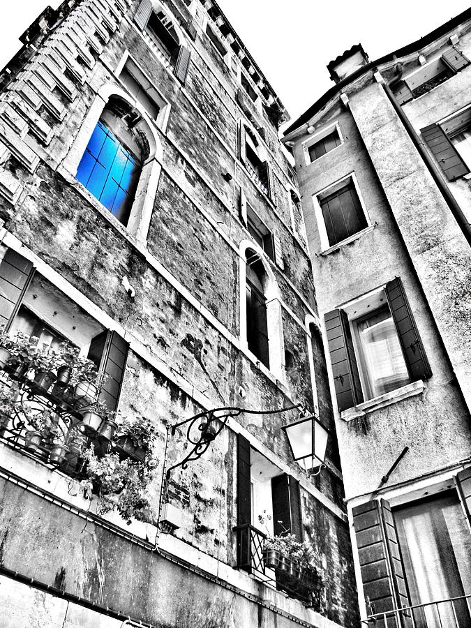 Architecture Photograph - The Blue Window in Venice - Italy by Marianna Mills